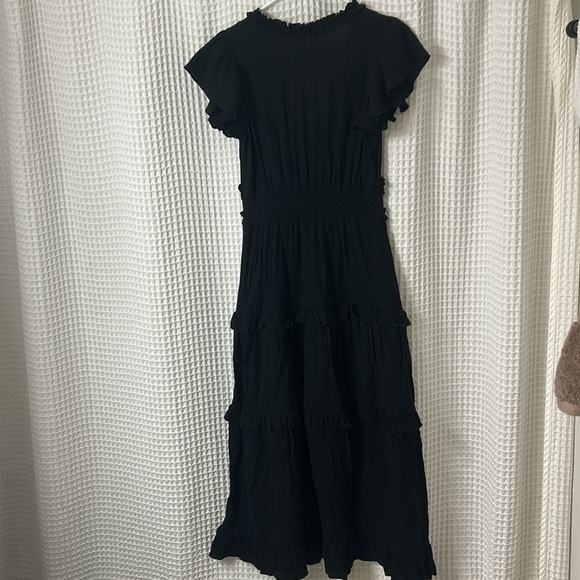 Pinch Gauzy Deep V Neck Black Tiered Short Sleeve Maxi Dress Medium - Picture 12 of 15